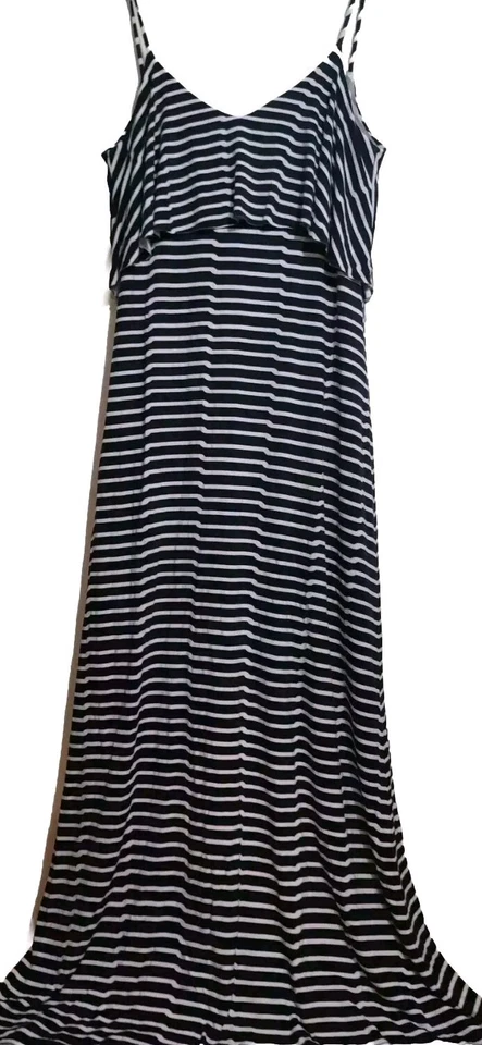 Vestido Arden B para mujer mediano azul blanco a rayas maxi escote trasero elástico jersey Foto 2 de 4