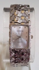 Women, Boys, Girls Geneva Silver Finish Nugget Style Bracelet Fashion Watch