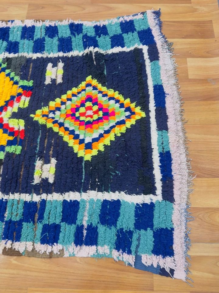 Vintage Moroccan Kilim Rug Runner White Pink Blue Geometric Wool - Image 3 of 4