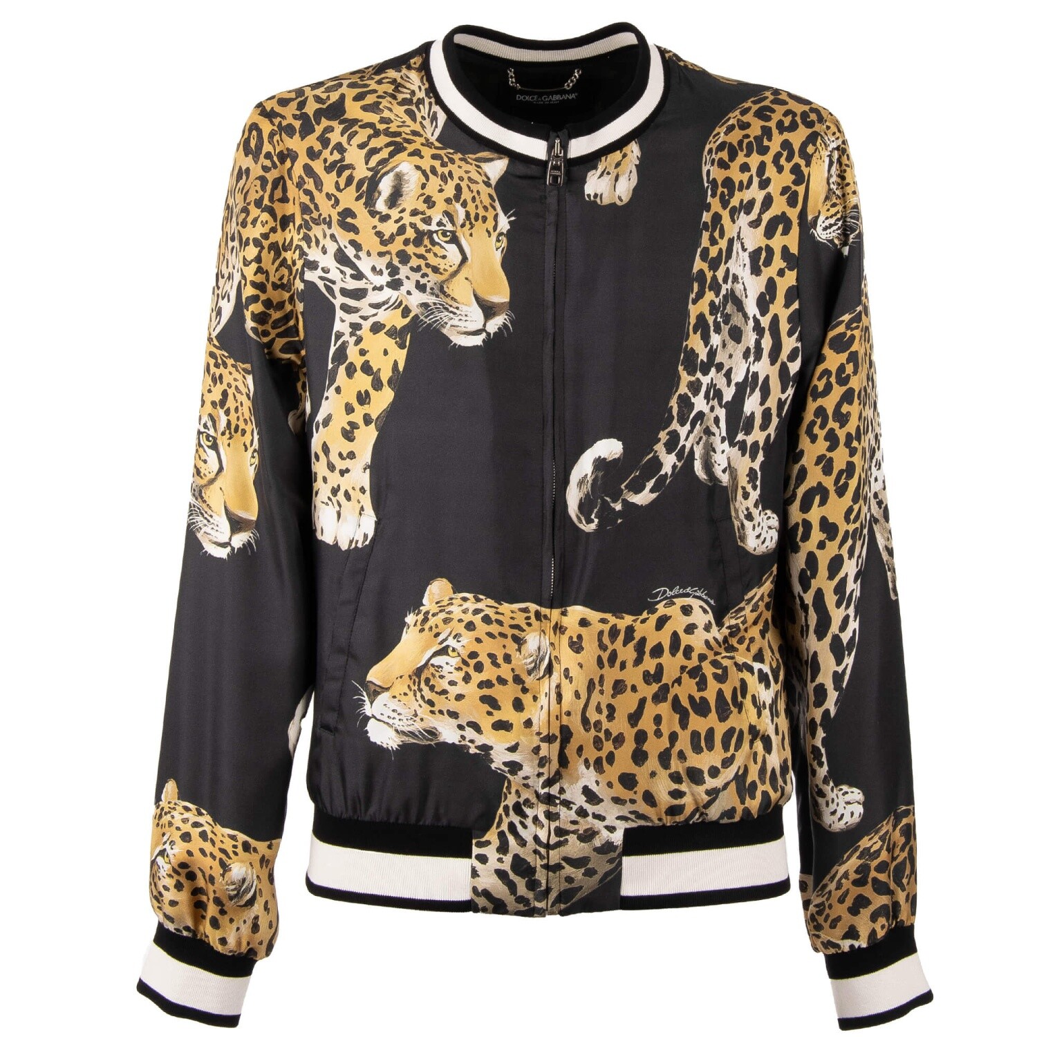 DOLCE & GABBANA Veste Bomber Imprimé Léopard En Soie Noir Brun