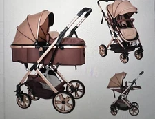 2 in 1 convertible baby newborn reversible bassinet pram, foldable