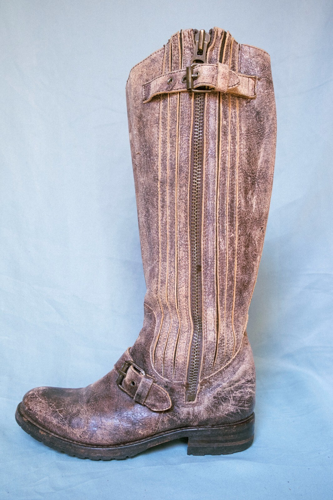 SENDRA Women's Riding Boot Size 6.5 tall distress Crackle Finish Leather Tan