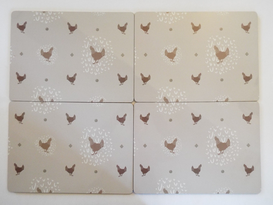 Set 4 Moderry Farmhouse Chicken Cream Hard Cork Backed Placemats and