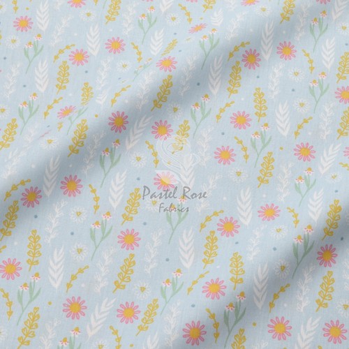 Blue / Sky Floral Rose and Hubble Fabrics 100% Cotton Poplin Half Metre FQ - Picture 6 of 65