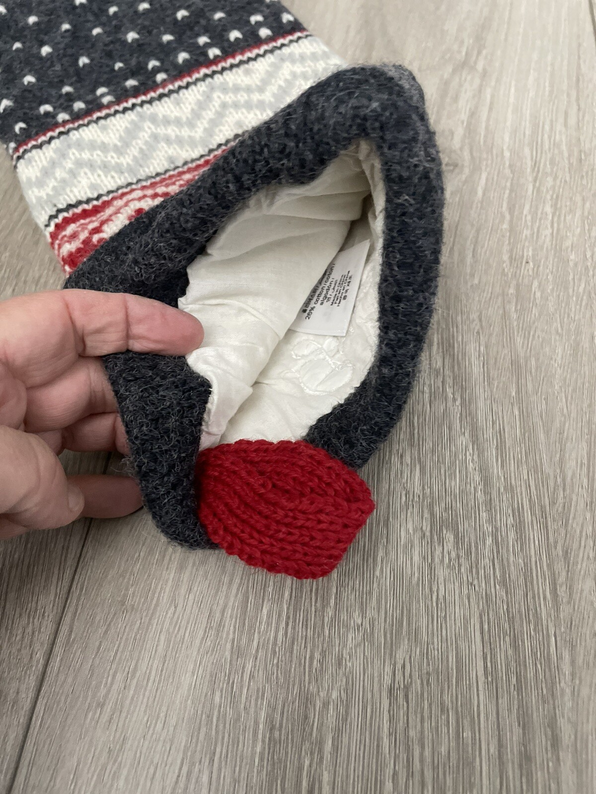 Pottery Barn Christmas Angel Stocking Gray Wool Blend Knit Mono | eBay