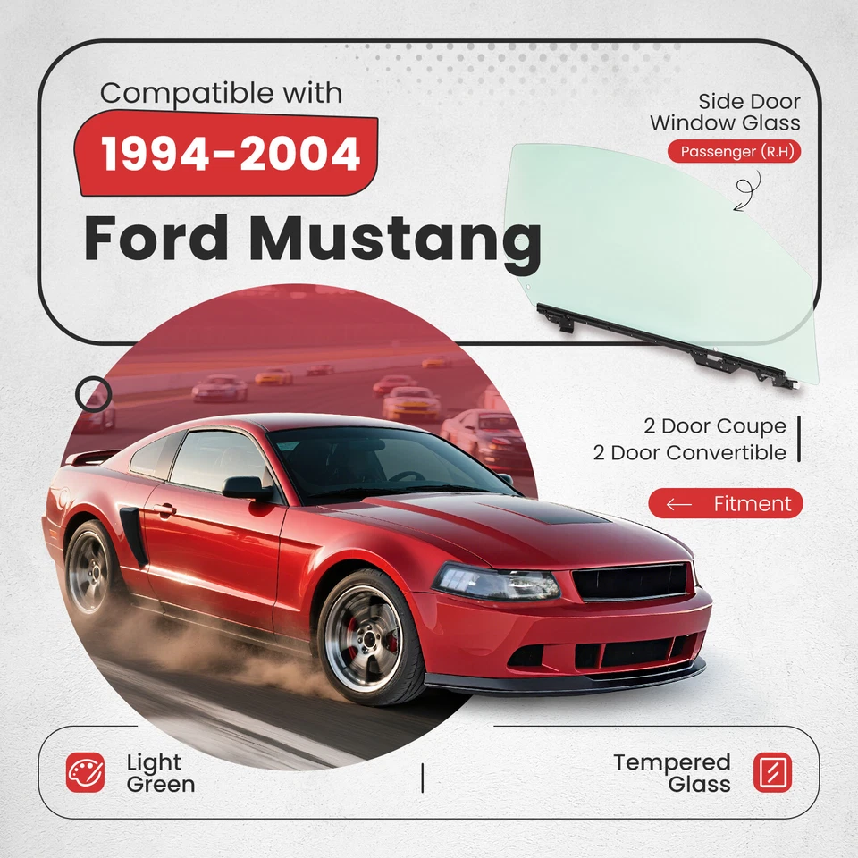 Fits Ford Mustang 1994-2004 Passenger Right Side Door Window Tempered Glass NEW Foto 2 de 4
