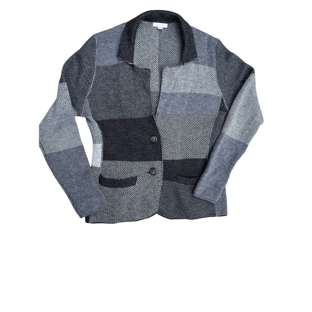 Garnet Hill Patchwork Sweater 100% Wool Cardigan … - image 2