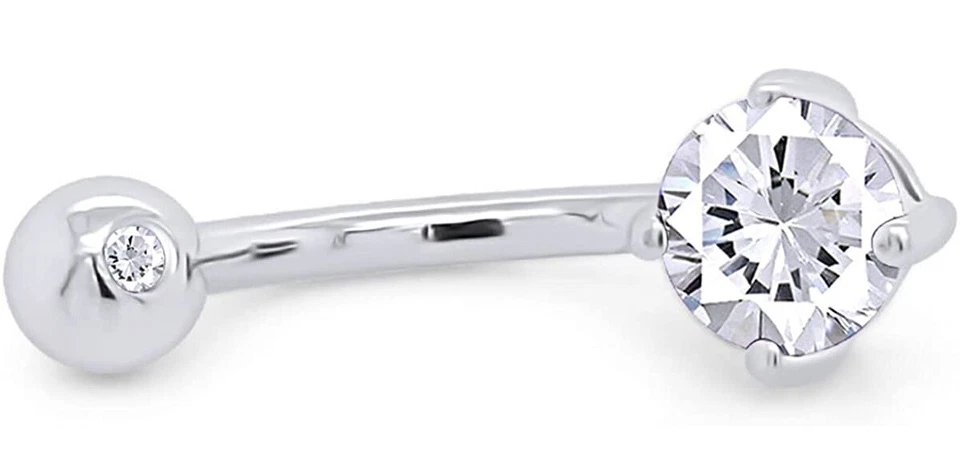 Piercing corporal ombligo anillo piedra de nacimiento simulada enchapado en oro blanco de 14K Foto 3 de 4