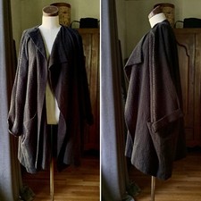 Rare Eskandar Shawl Collar Jacket Long Black Linen Sz 1
