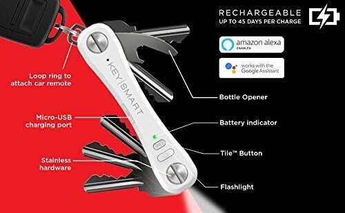 KeySmart - Compact Key Holder Pro w/LED Light & Tile Smart Location, White - Picture 6 of 9