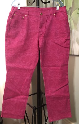 DG2 Diane Gilman Jeans Womens Pink Red Snake Skin Print Skinny Size 16 WP