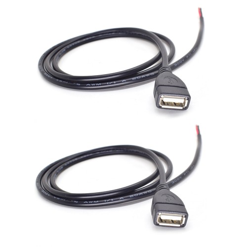 1pc USB 2.0 Female Jack To Open-end 2 Wires 1Meter 3.3ft 20AWG DIY Pigtail Cable - Picture 2 of 10