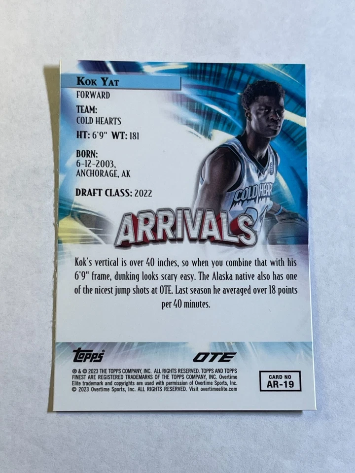 Kok Yat 2022-23 Topps Finest Overtime Elite OTE Arrivals Rookie RC #AR-19 - Image 2 of 2