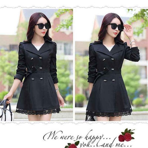 Button Lace Coat Belt Sleeve Lady Elegant Loose Winter Fashion 2024 New Basic - Picture 6 of 25