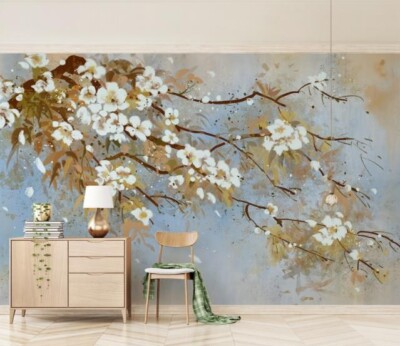 3D White Flower Branch ZHUA535 Wallpaper Wall Murals Removable Self-adhesive Ann