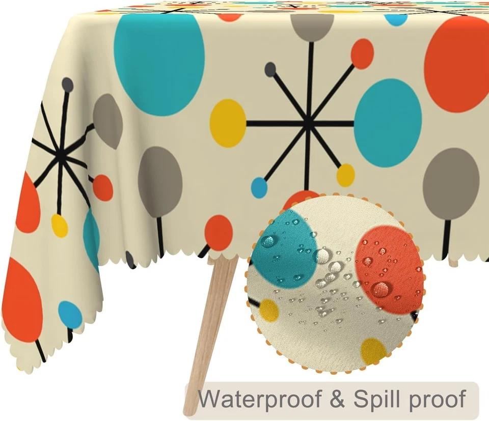 52x70inches Mid Century Tablecloth Modern Atomic Retro Table Cloth Water Resista - Image 2 of 4
