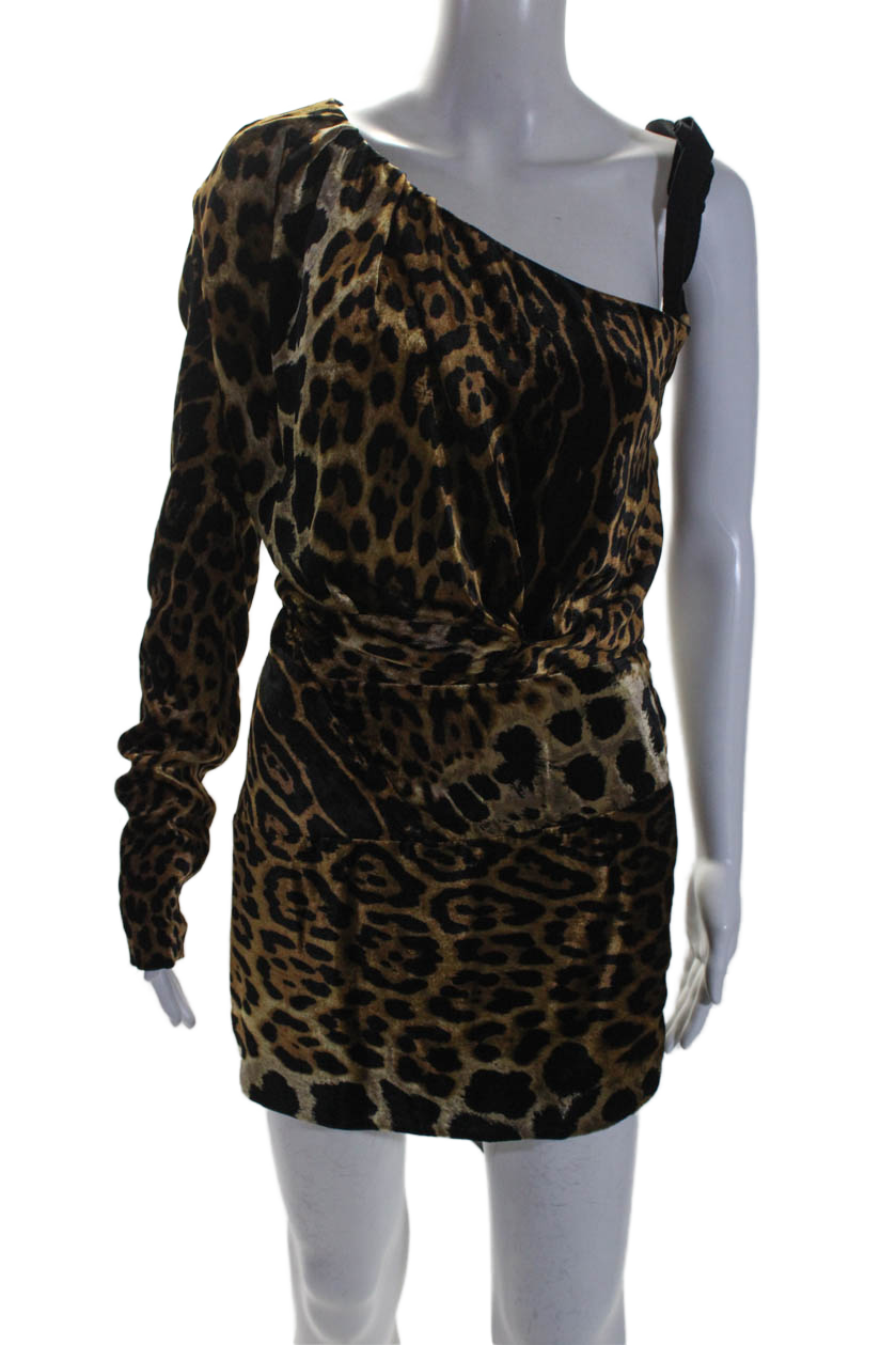 Mini abito donna Saint Laurent marrone stampato manica lunga monospalla taglia S