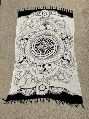 Boho Yin Yang Mandala Tapestry Wall Hanging   Black & White Spiritual Eye Design