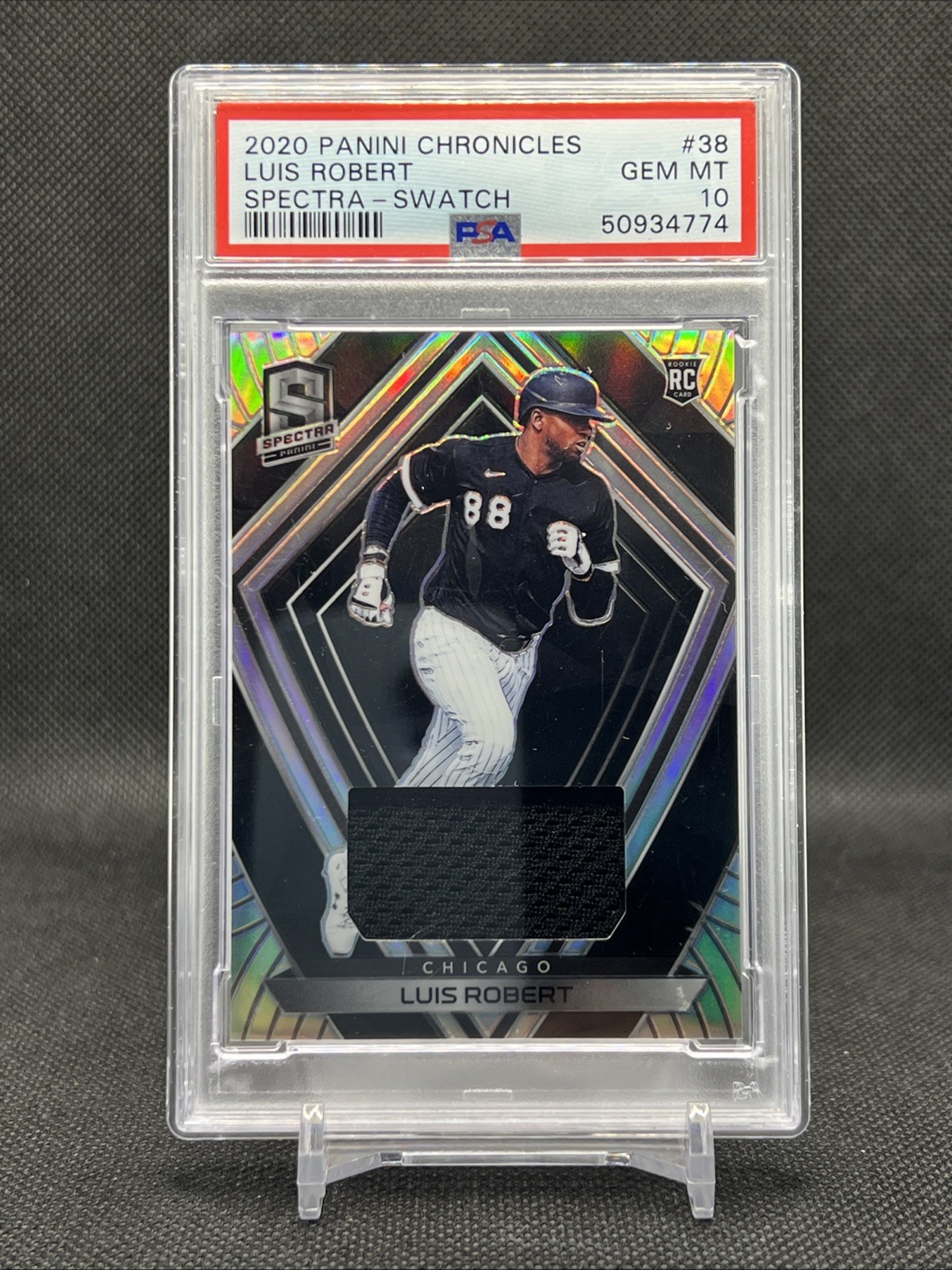 2020 Panini Chronicles Spectra Luis Robert Rookie Swatch White Sox Mets PSA 10