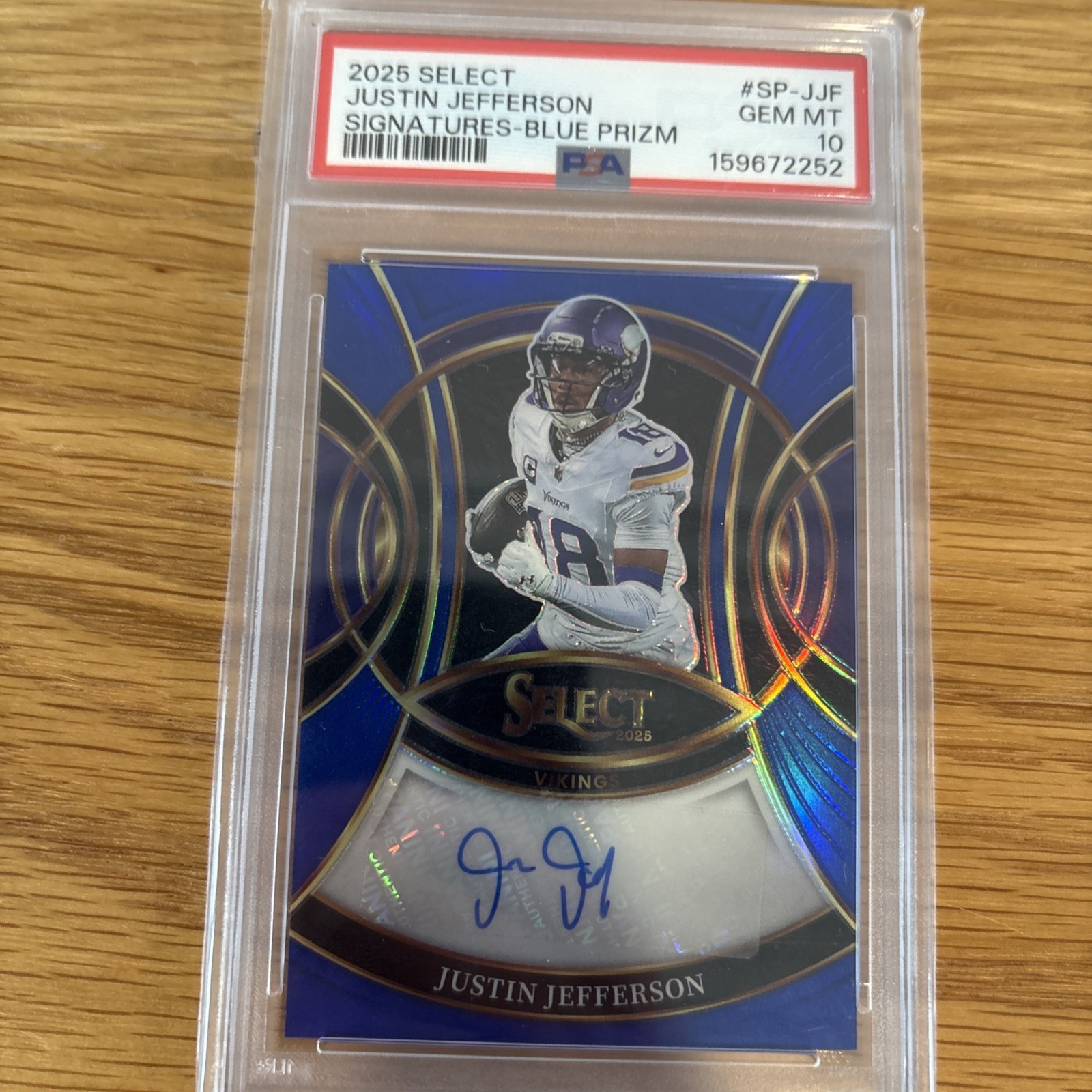 2025 SELECT JUSTIN JEFFERSON SIG. BLUE PRIZM AUTO /149 PSA GEM MINT 10 view 1