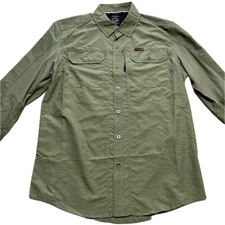ATG by Wrangler Men's Medium Long Sleeve Mixed Material Shirt Comfort Top Olive