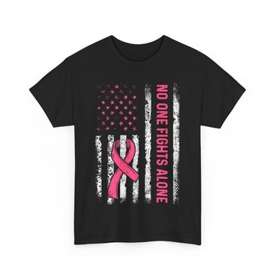 No One Fights Breast Cancer Alone American Flag Pink Ribbon T-Shirt