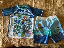 MINECRAFT MOVIE BOYS SWIM TRUNKS RASH GUARD SHIRT SIZE 5/6