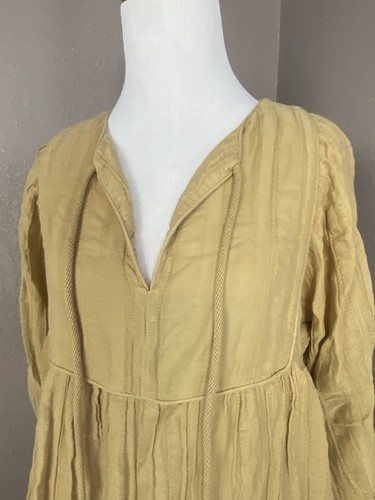 MASSCOB Beige Cotton Gauzy Maxi Dress Tie Neck S - Picture 2 of 9