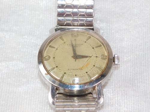 Vintage 1950's Longines 17j 33mm Stainless Steel Automatic Fancy Lugs Watch Runs - Picture 9 of 11