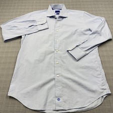 David Donahue Dress Shirt Mens 17 34/35 Blue Stripe Trim Fit Long Sleeve Cotton