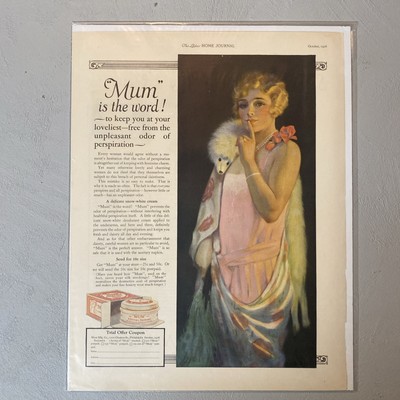 Vtg 1926 Mum Snow White Cream deodorant pretty Flapper Woman Fashion Dress ad