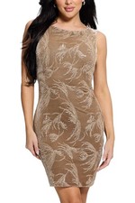 Guess Womens Alanna Beaded Boat-Neck Mini Dress Medium Champagne Multi NWT $188