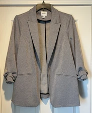 Nine West Women's Houndstooth Open Front Blazer Ruched Long Sleeves Size 0X