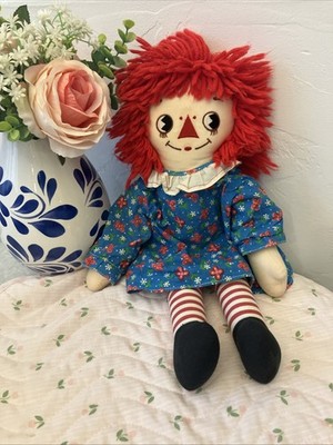 Raggedy Ann Doll Darling Flower Blue Dress Red Hair   I Love You    