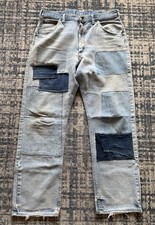 Vintage 70s Lee Riders Distressed Patchwork Denim Jeans 33W 31L Scovill Zipper