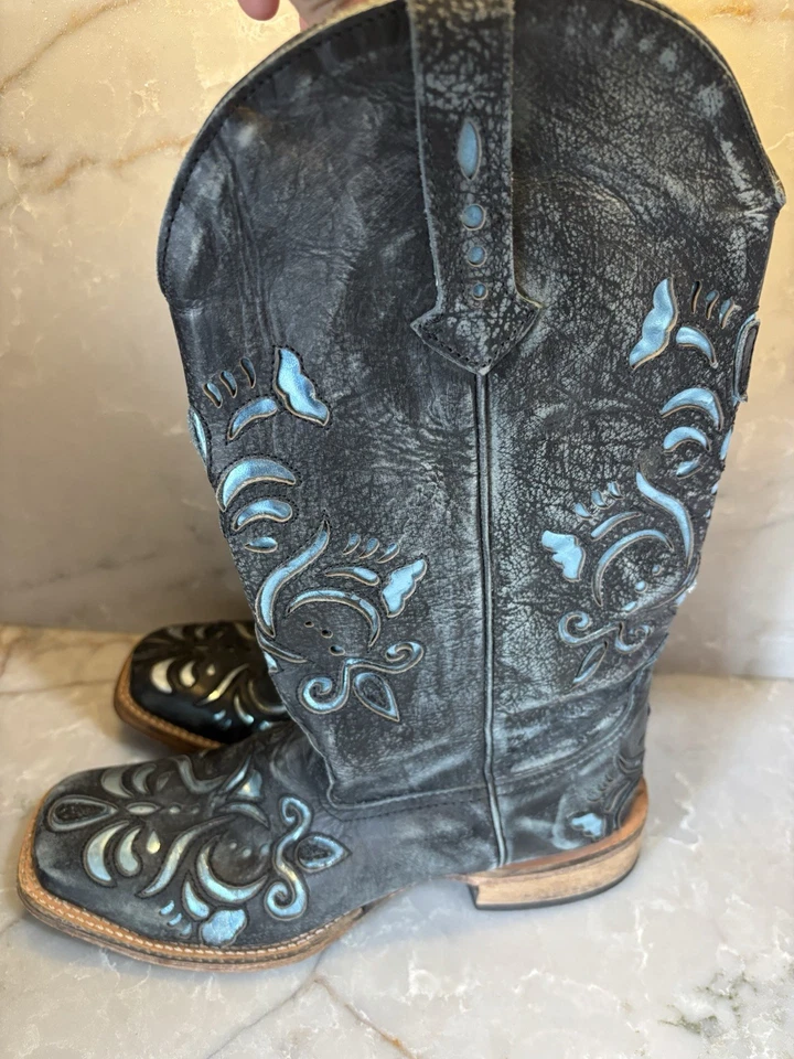 Botas de vaquero Roper para mujer talla 6 punta cuadrada con detalles azules Foto 2 de 3