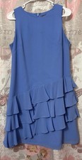 VINCE CAMUTO Womens Blue Lined Asymmetric Tiered Ruffle Dress Size 8 Crew Neck