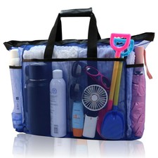 Large Mesh Beach Bag, Travel Pool Tote Bag with Zipper for Women, Family Vaca...