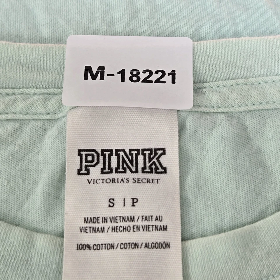 Camisa Victoria's Secret ROSA Mujer S Verde Lentejuelas Logo Parche Bolsillo Universitario LEER Foto 2 de 4