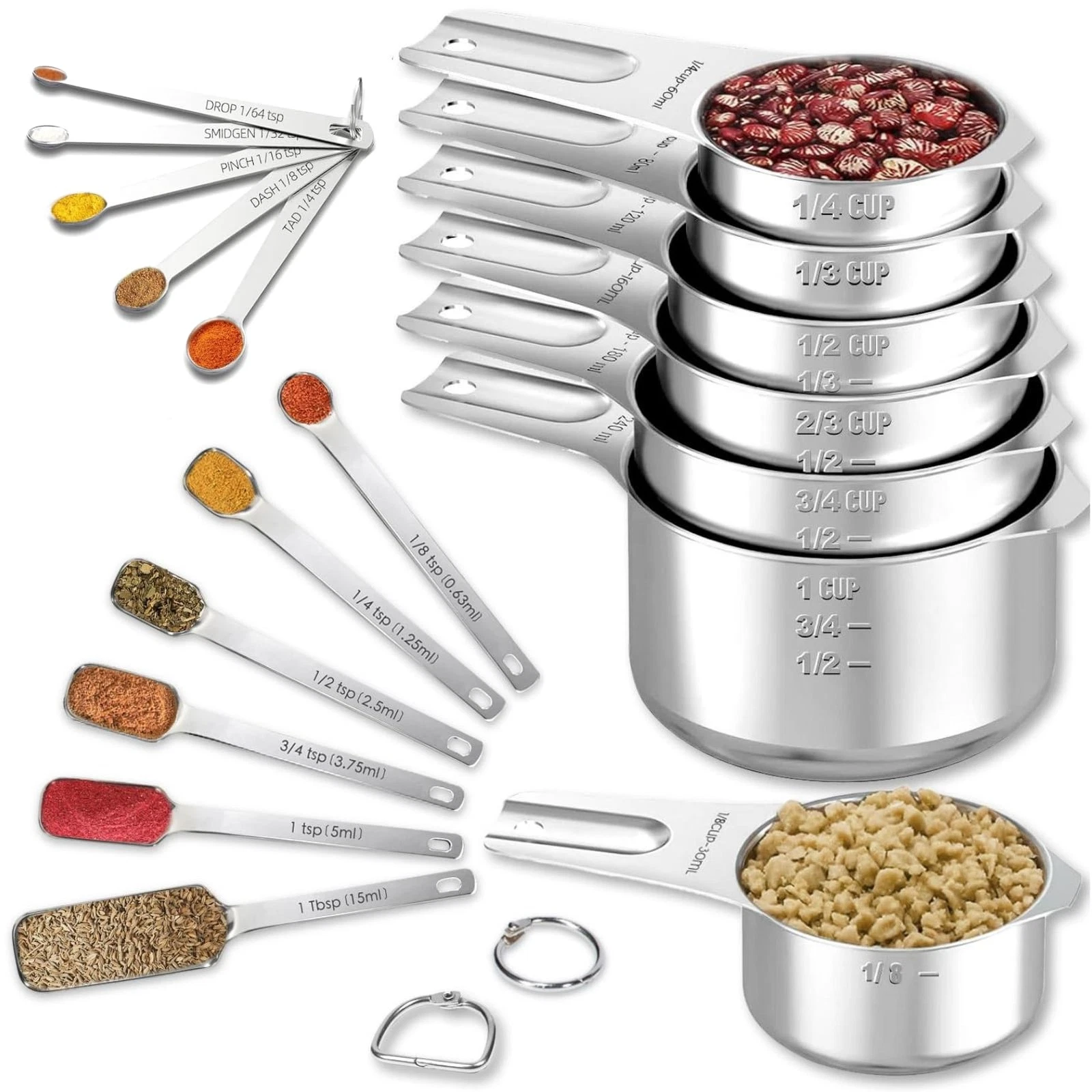 18PCS Measuring Cups and Spoons Set, Includes 7 Stainless Steel Nesting Cups,...