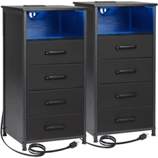 Night Stand Set 2, Tall Nightstand with Charging Station, Dresser for Bedroom...