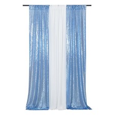 2 PCS 2x8 FT Baby Blue Sequin Photography Backdrop Curtain Glitter Decor
