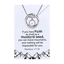 Inspirational Christian Ring Pendant Bible Verse Faith Moves Mountains Necklace