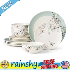 Service for 4 Dinner Bowls Plates Set Kitchen Botanica Dinnerware Set 12-Piece