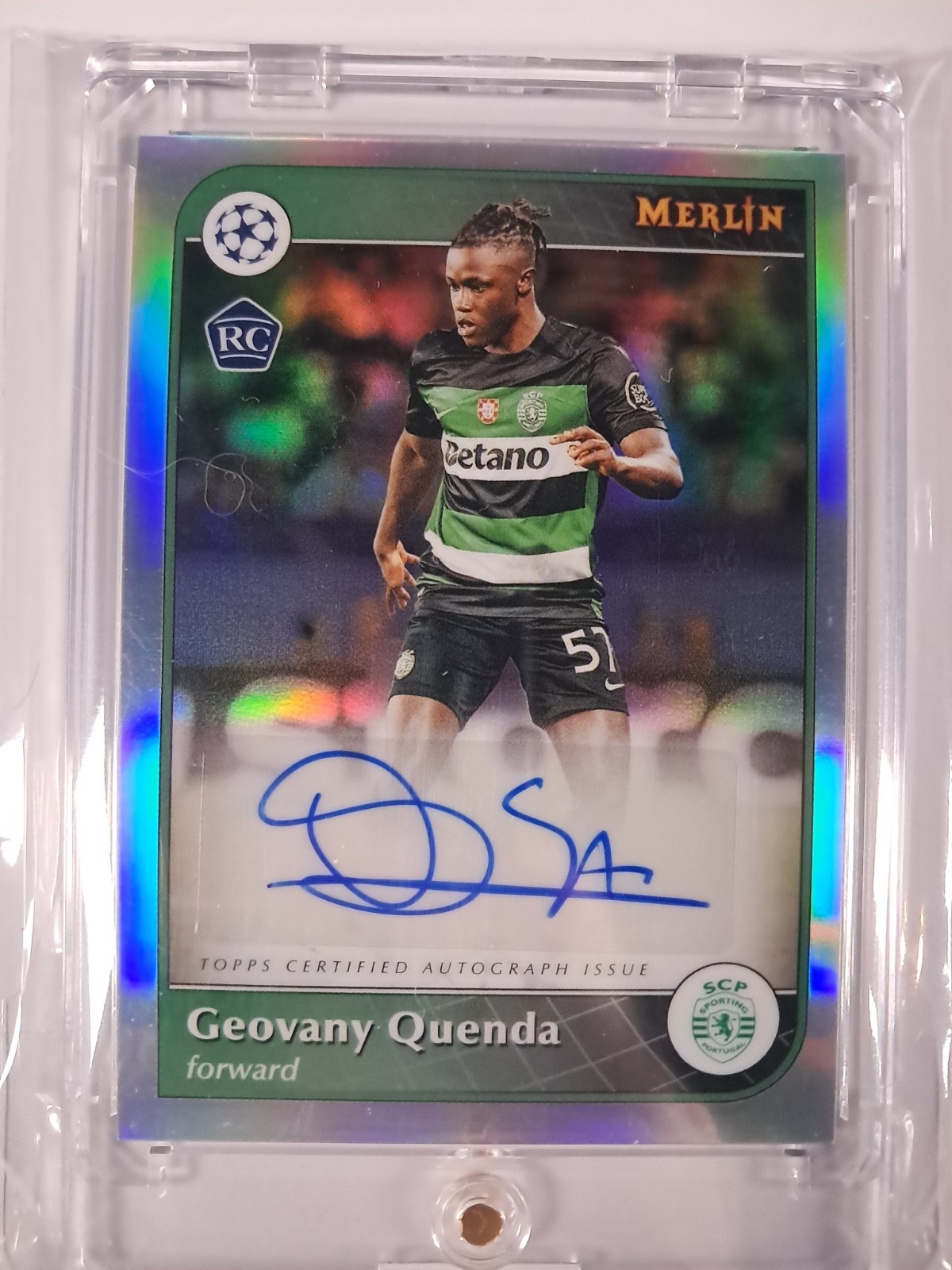 2024-25 Topps Merlin Chrome Geovany Quenda Rookie Refractor Auto Rc Portugal view 1