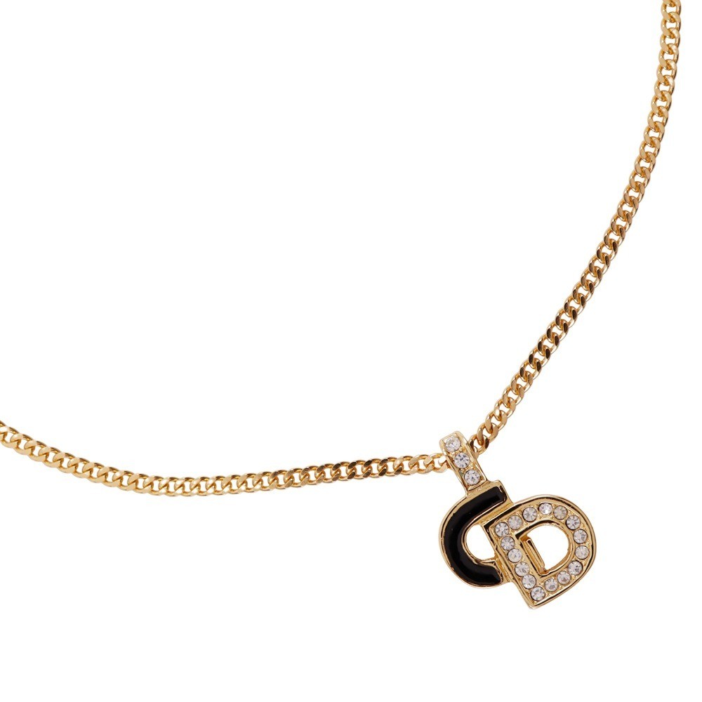 Dior CD Logo Gold Plated Rhinestone Necklace 7.2g