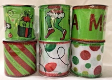 6 Rolls Wired Christmas Ribbon Grinch 2.5 inches 5 Yards per roll (30 Yds Total)
