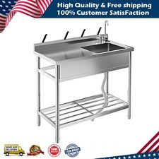Free Standing Utility Sink 39" Single Bowl Stainless Steel Commercial Sink