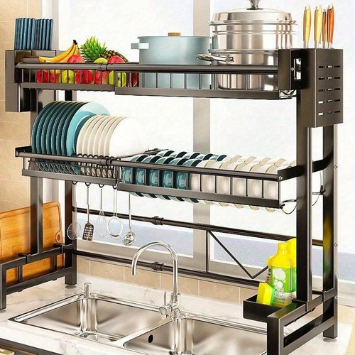 2-Tier Over Sink Dish Rack - Adjustable 13.78"-39.37", Stainless Steel - Picture 8 of 24