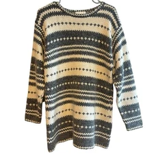 S.N.O.W. Gray Ivory Silk Angora Rabbit Hair Oversized Ski Sweater Size Small